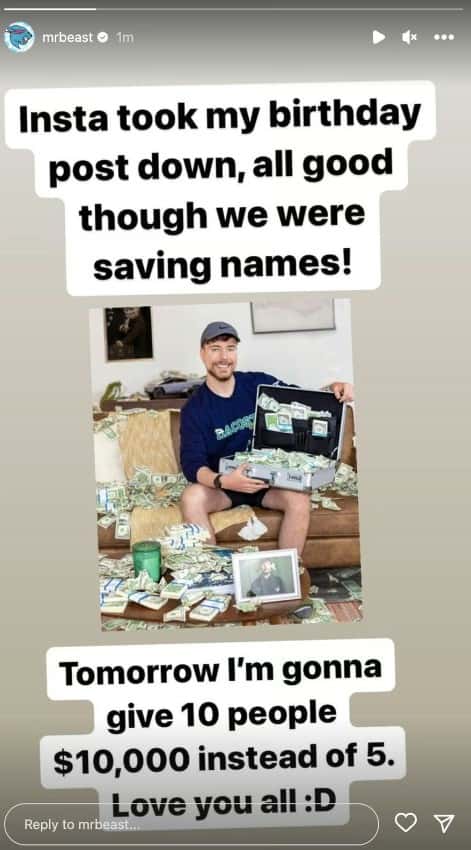 MrBeast's $100K Birthday Giveaway Instagram Photo Removed, but Remains Optimistic!
