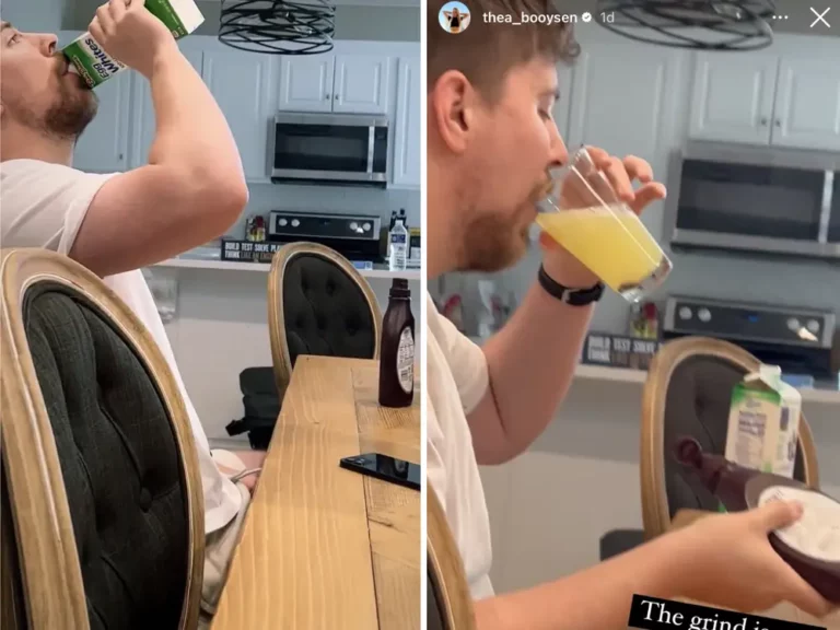 MrBeast was shown guzzling raw egg whites and chocolate syrup by his girlfriend.