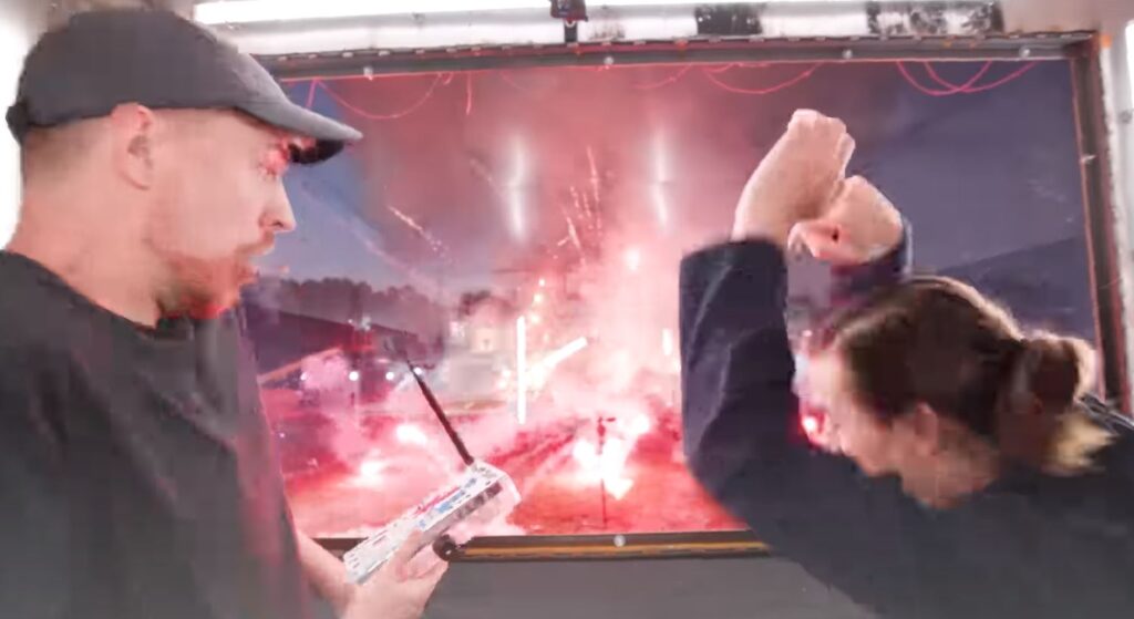 Close Call: MrBeast Crew Narrowly Escapes Rocket Impact During Fireworks Display