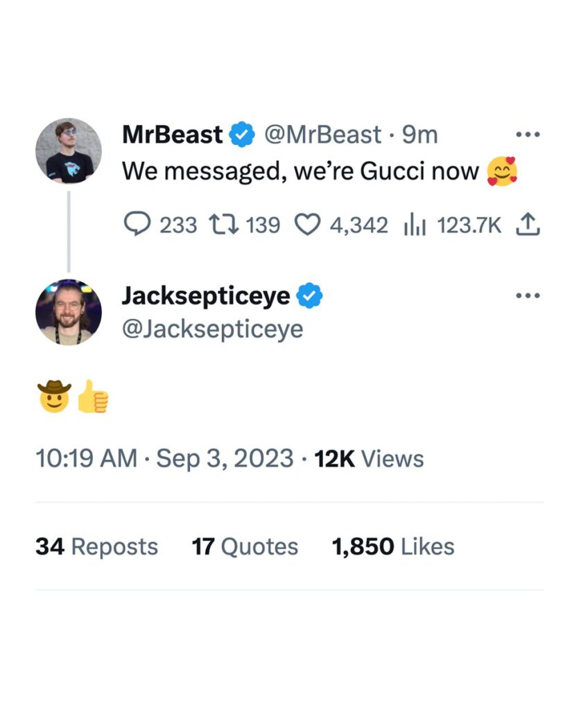 MrBeast Resolves Long-Standing Rivalry with Jacksepticeye of YouTube Ruined, Declares 'We're Gucci Now'