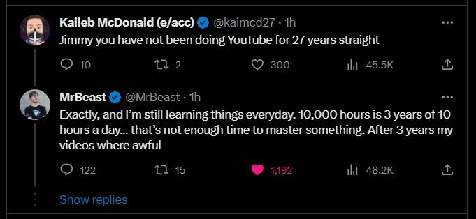 MrBeast Challenges Conventional Wisdom on Mastery: "10,000 Days, Not Hours"