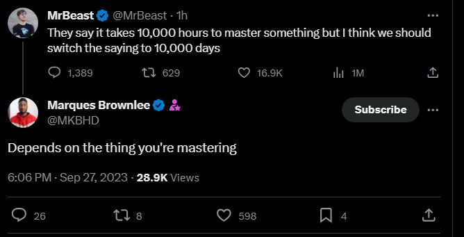 MrBeast Challenges Conventional Wisdom on Mastery: "10,000 Days, Not Hours"