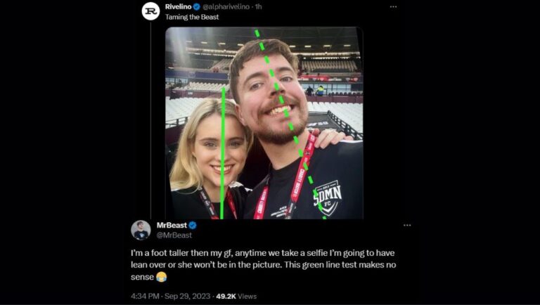 MrBeast’s Lighthearted Response to Rivelino’s Green Line Test: The Selfie Struggle of a Taller Partner