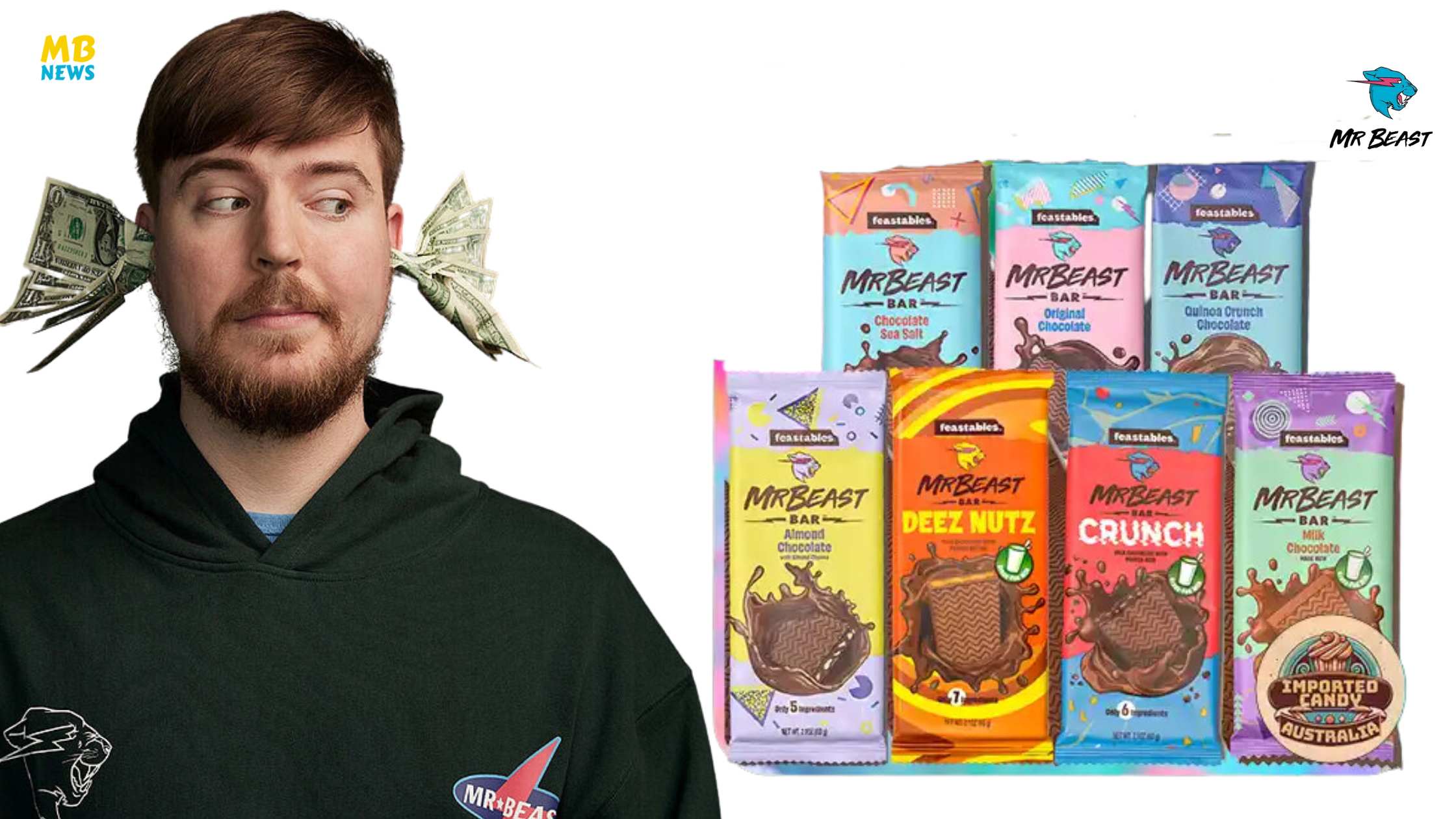 Mr Beast Feastables Chocolate Bars,Original, Almond & Quinoa