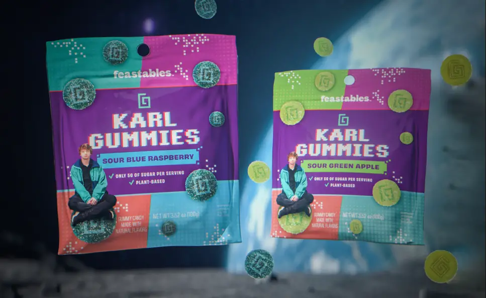 Feastables MrBeast Karl Gummies: Sour Green Apple  And Sour Blue Raspberry Gummies!