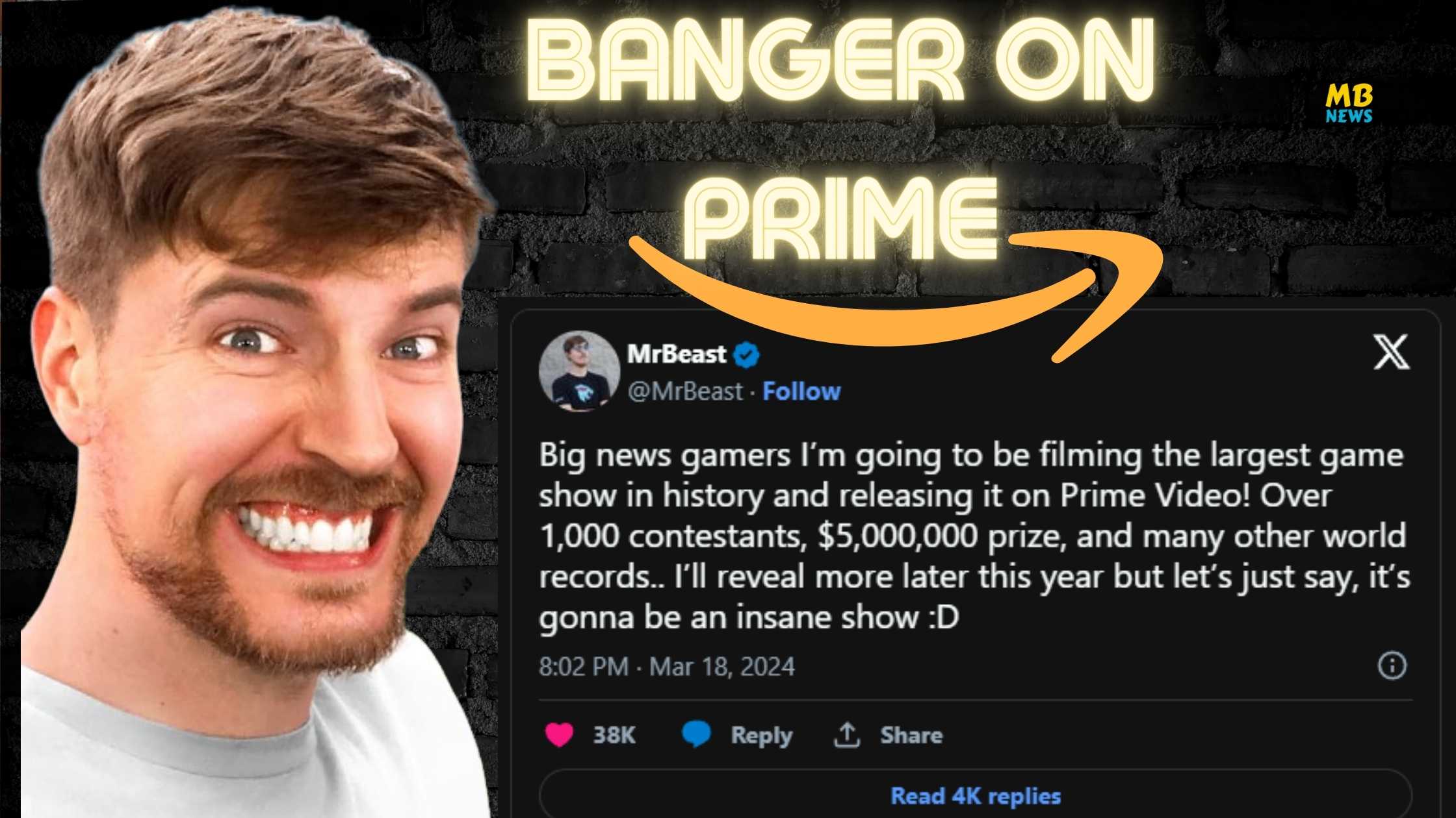 Big news gamers I’m going to be filming the largest game show in history and releasing it on Prime Video! Over 1,000 contestants, $5,000,000 prize, and many other world records.. I’ll reveal more later this year but let’s just say, it’s gonna be an insane show